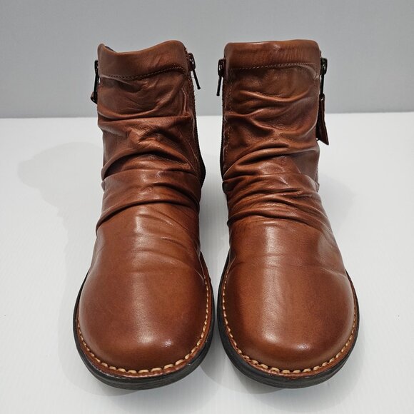 Miz Mooz Pleasant Ankle Bootie Womens EU 38 Slouch Brown Leather Comfort Zip NEW - Picture 5 of 14